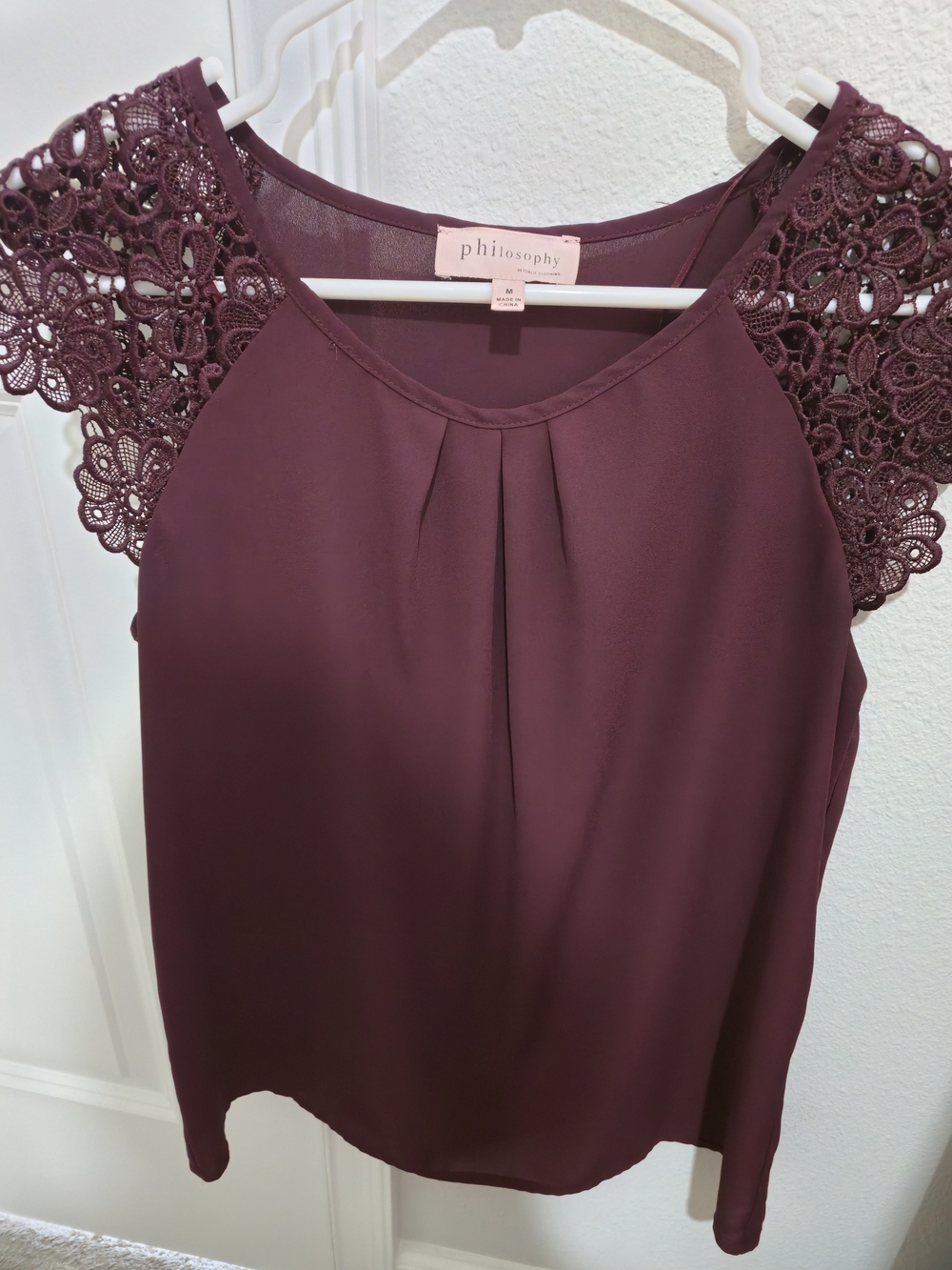 Philosophy Plum Crochet Sleeve Blouse